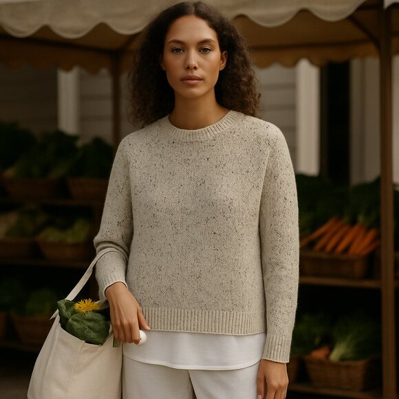 White House Black Market Wool-Blend Layered Sweater White & Black Knit Women’s L - Picture 1 of 14
